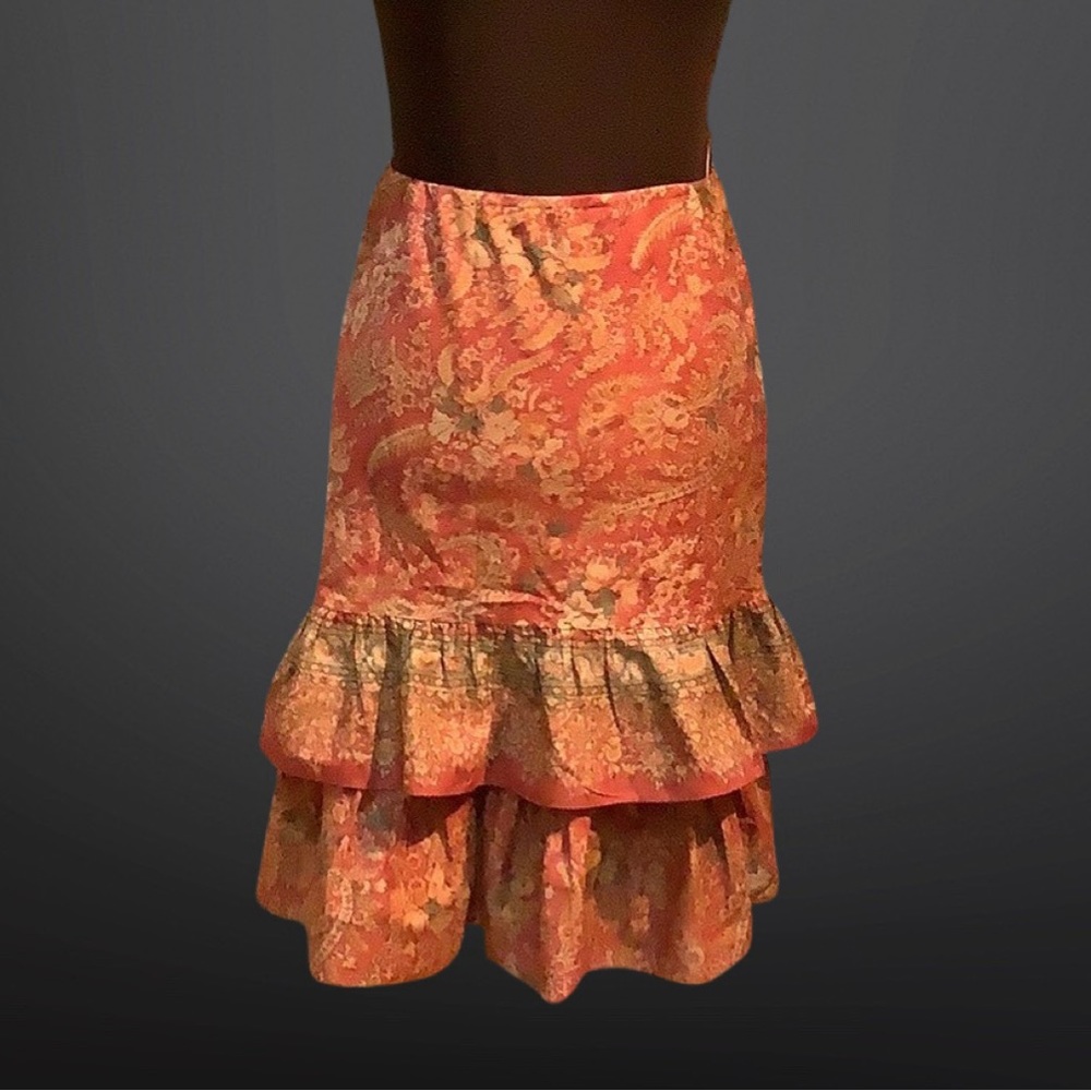 Womens Chaps Boho Floral Ruffle Western skirt Sz 10